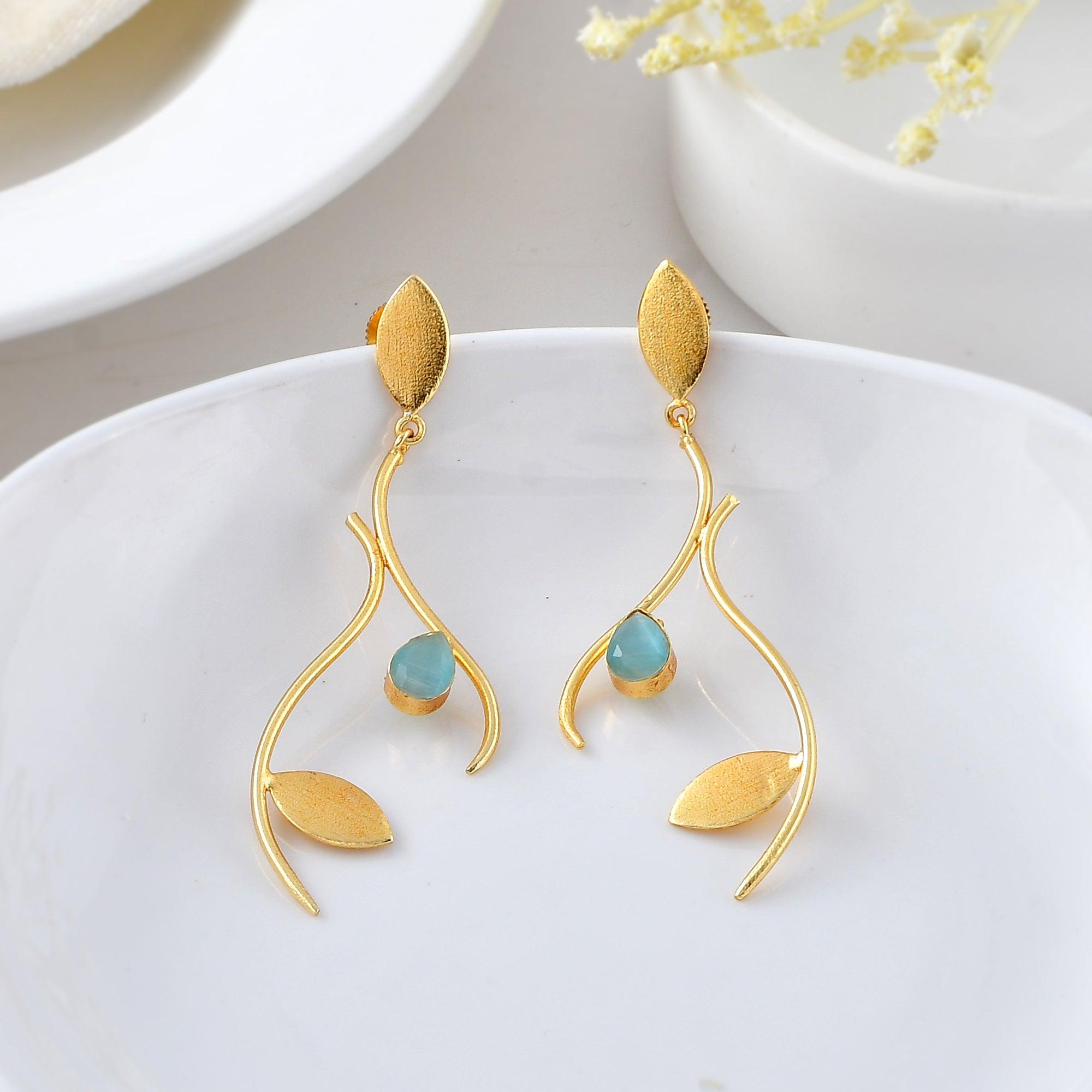 Tear Drop Stone Leaf Earrings - Zuriijewels