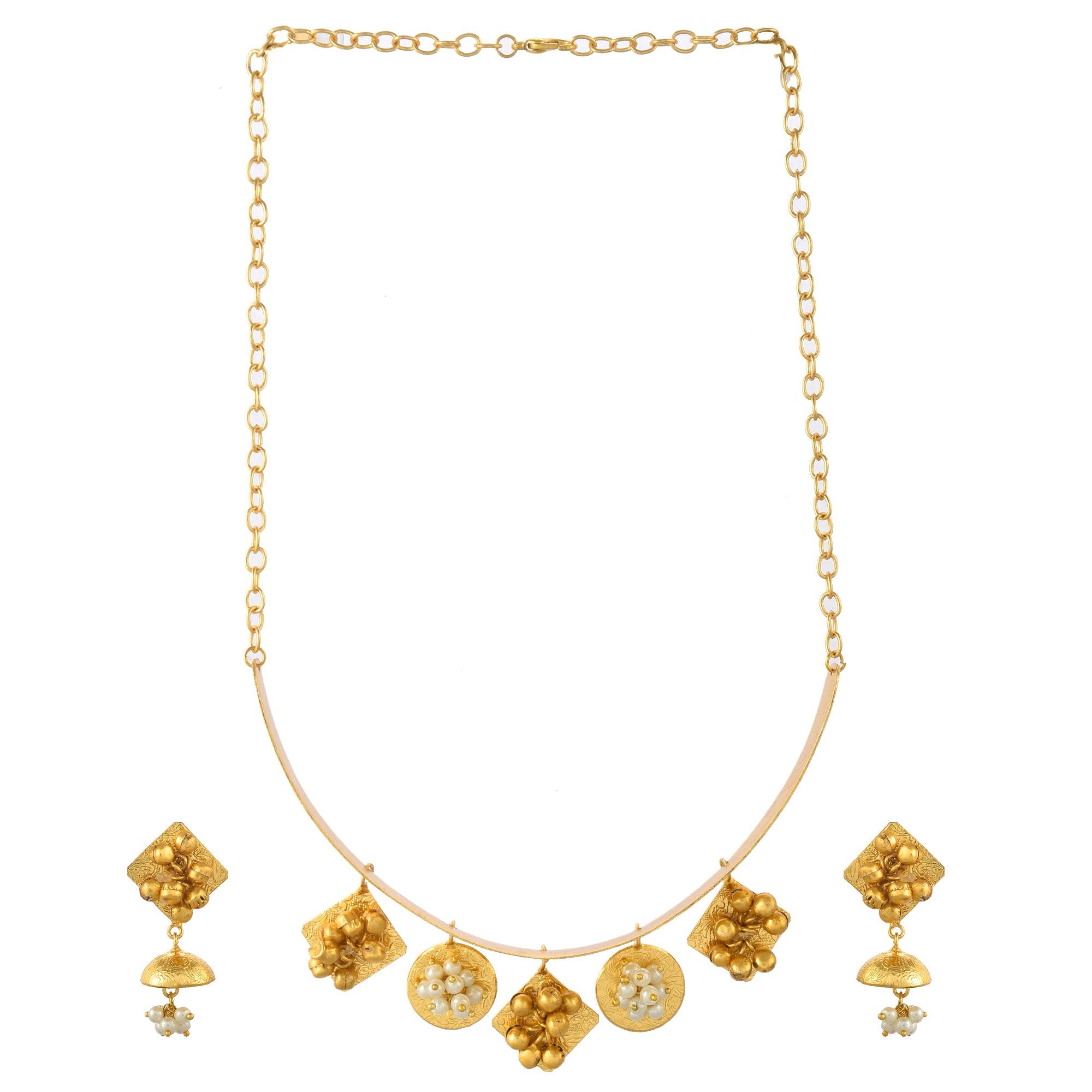 Fancy Round & Square Choker Ghungroo Necklace Set - Zuriijewels