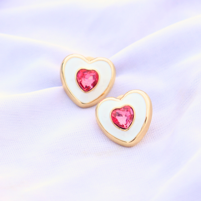 PINK STONE HEART STUDS