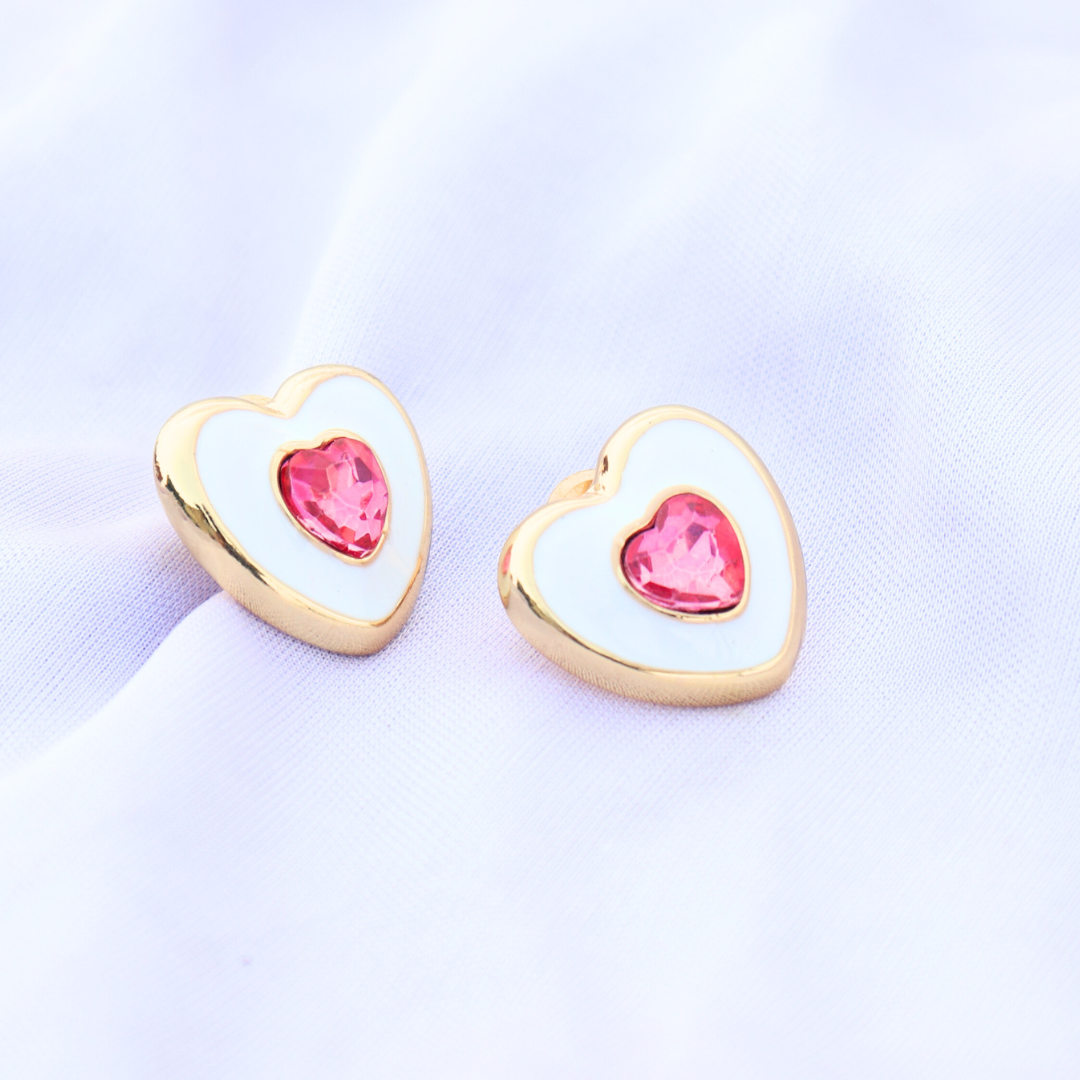 PINK STONE HEART STUDS