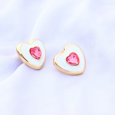 PINK STONE HEART STUDS