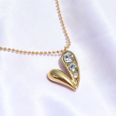 HALF CZ HEART NECKLACE