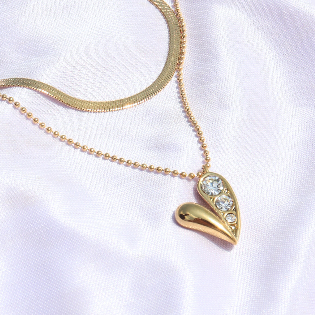 HALF CZ HEART NECKLACE