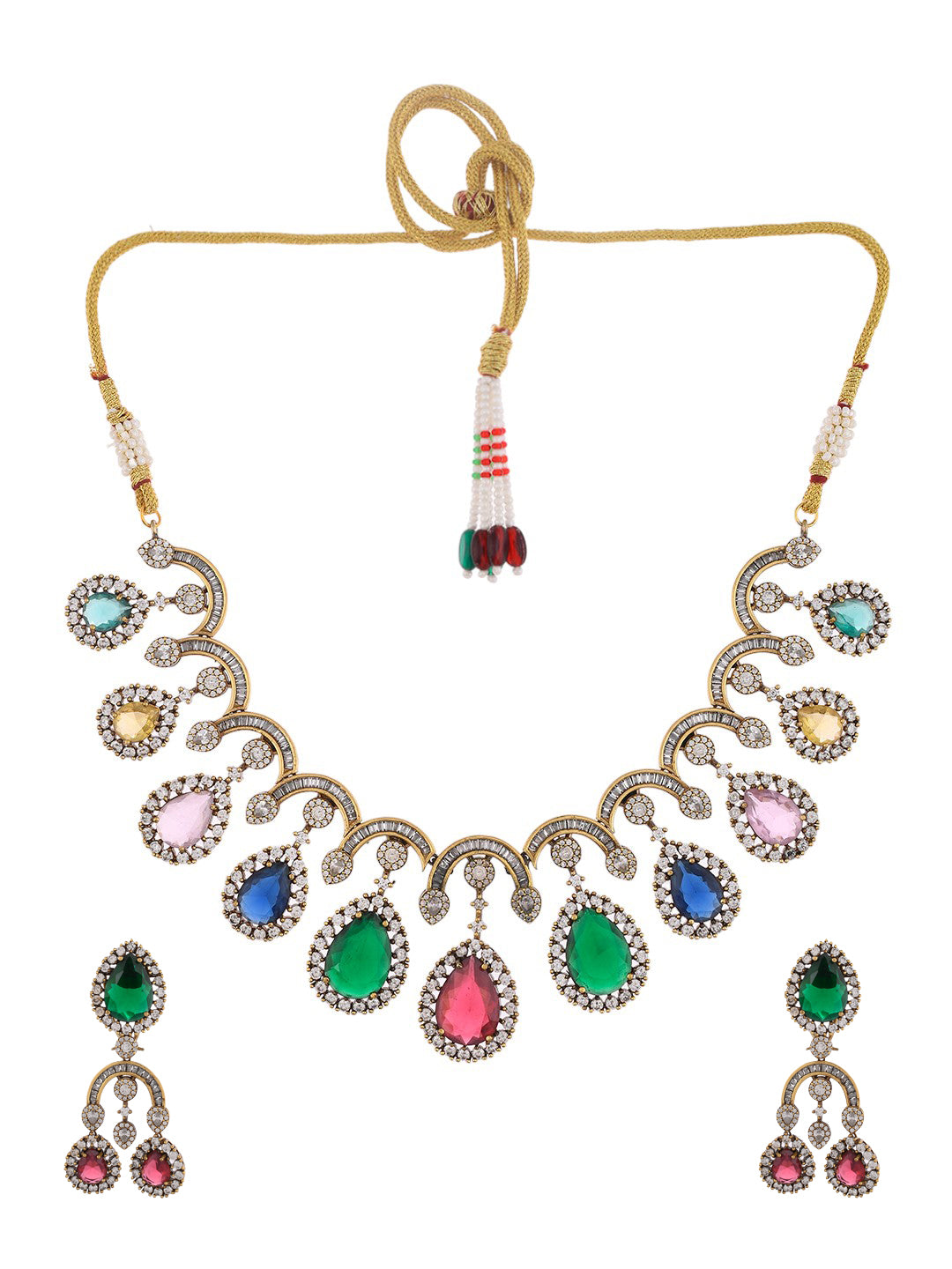 Multicolor Rainbow C.Z Necklace Set