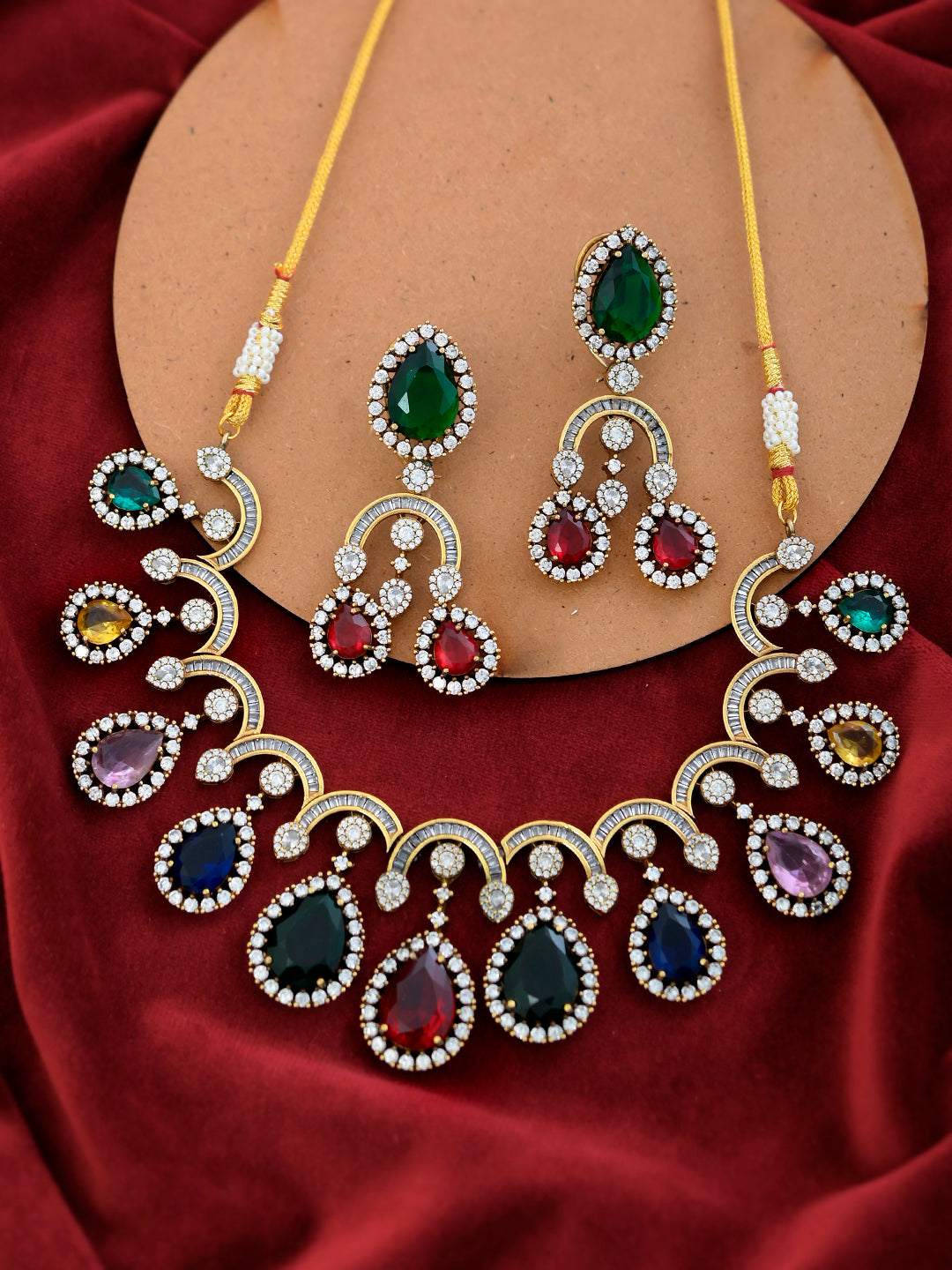 Multicolor Rainbow C.Z Necklace Set