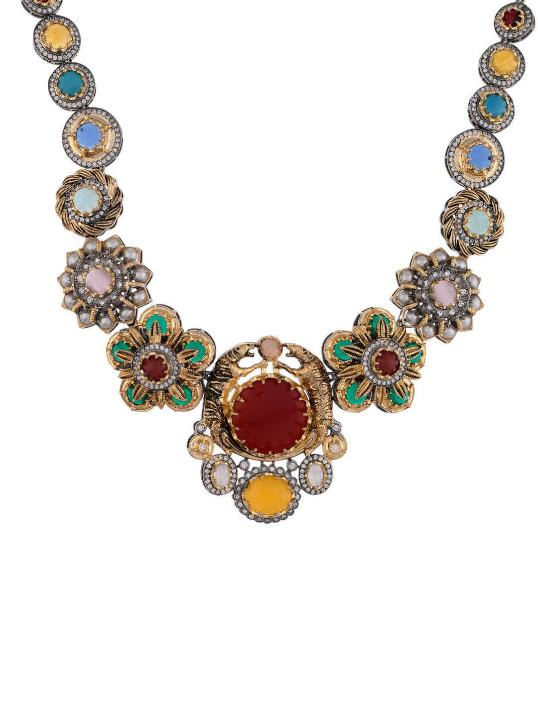 Multicolor Gold Oxidized Fusion Necklace Set