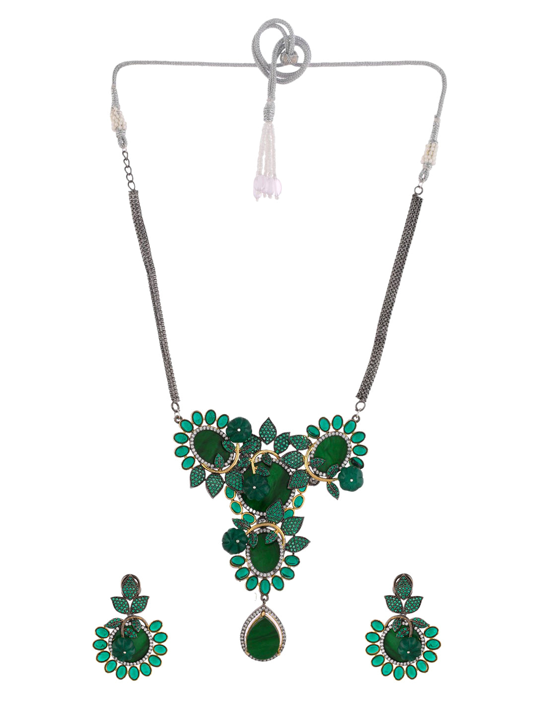 Emerald Green Black Oxidized Necklace Set