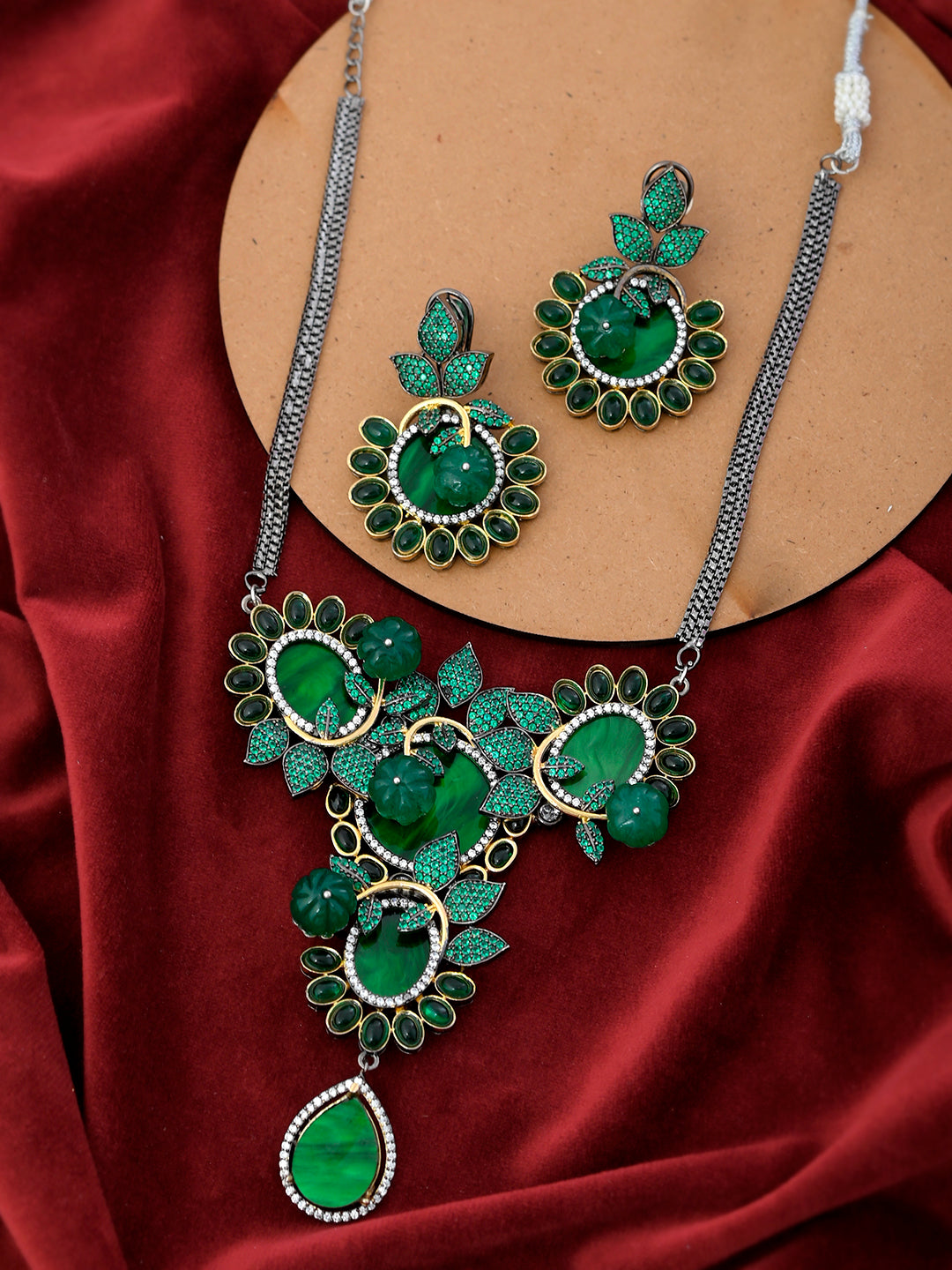 Emerald Green Black Oxidized Necklace Set