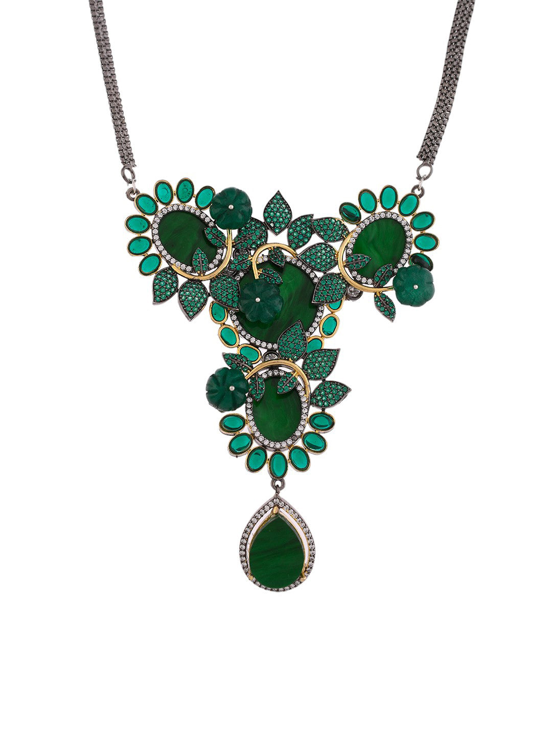 Emerald Green Black Oxidized Necklace Set