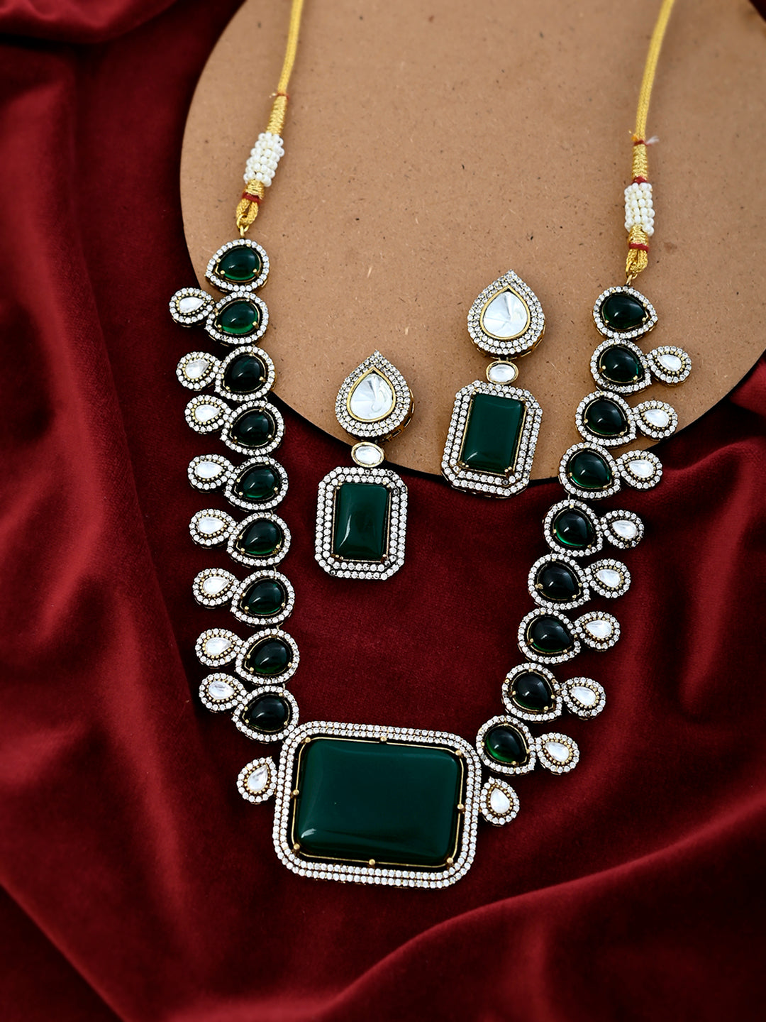 Emerald Green Gold Oxidized Kundan Set