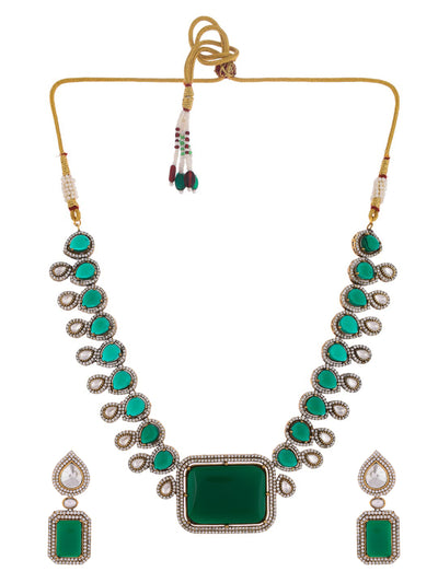 Emerald Green Gold Oxidized Kundan Set