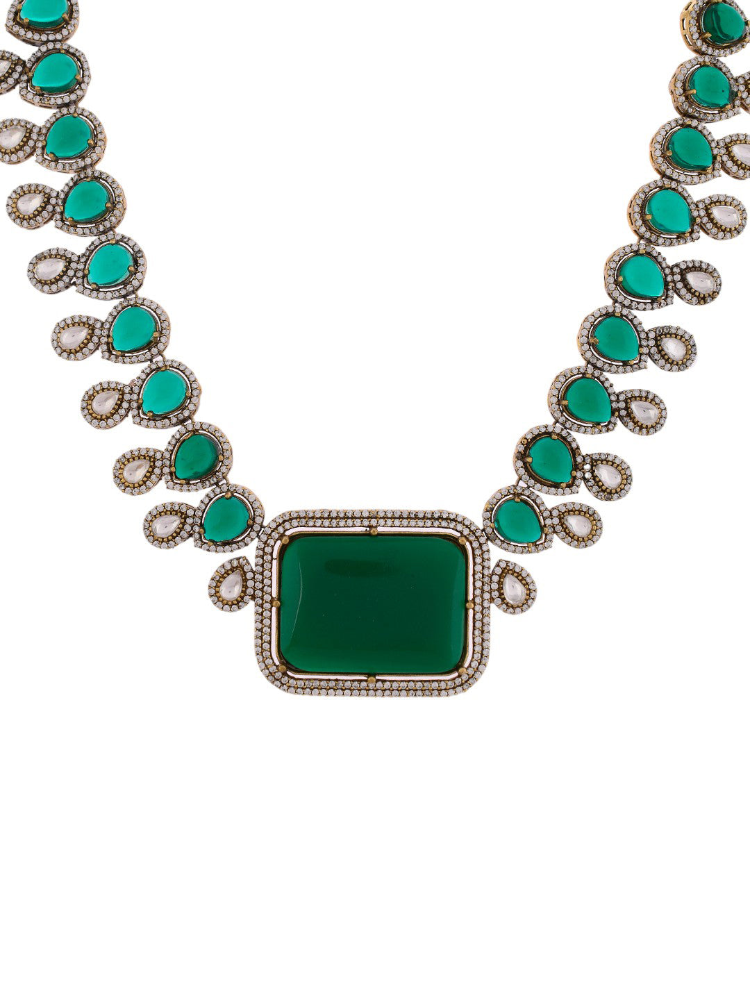 Emerald Green Gold Oxidized Kundan Set