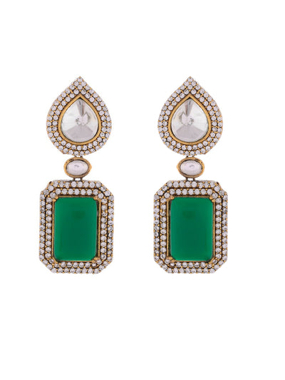 Emerald Green Gold Oxidized Kundan Set