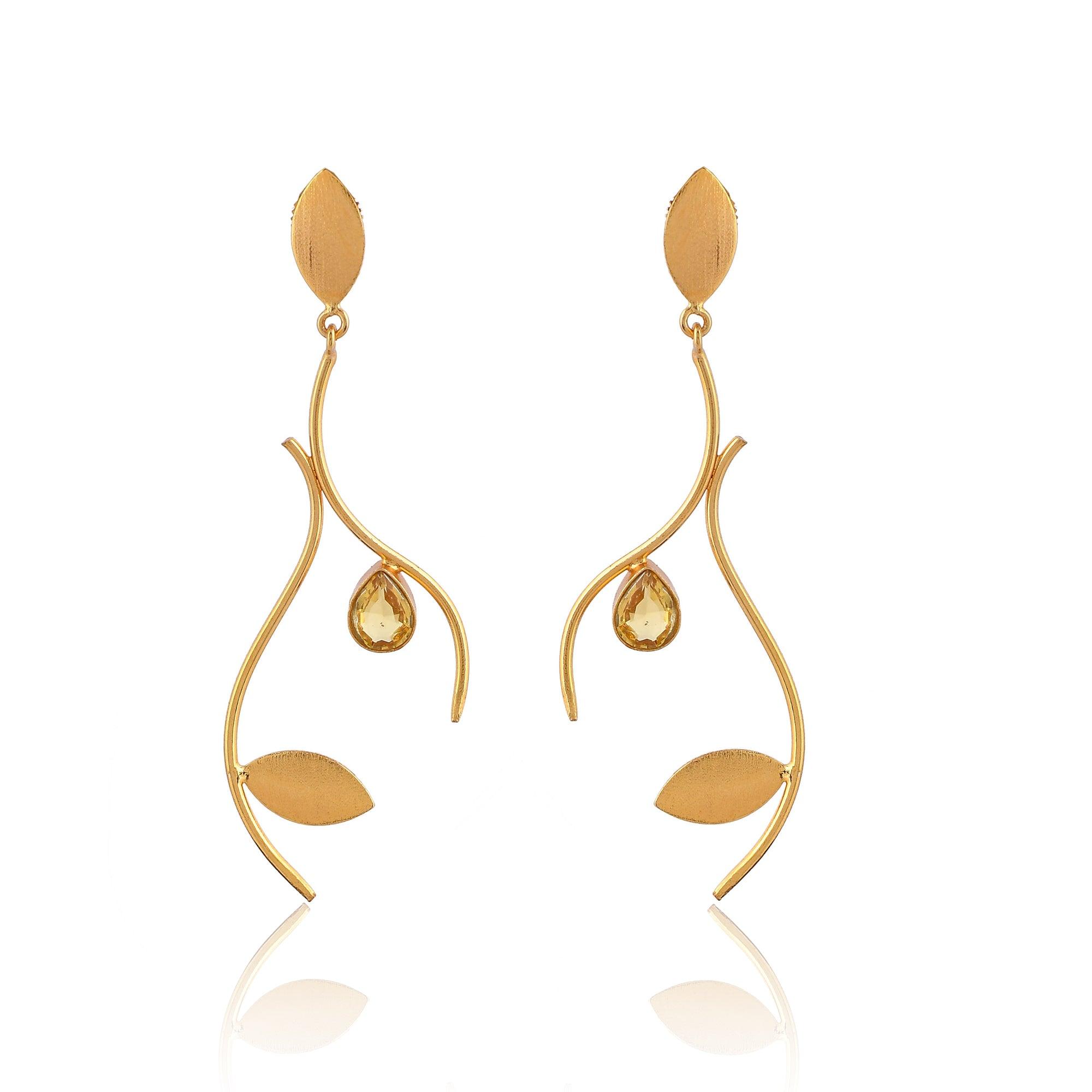 Tear Drop Stone Leaf Earrings - Zuriijewels