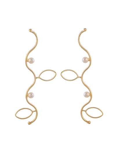 Wavy Line Pearl Earrings