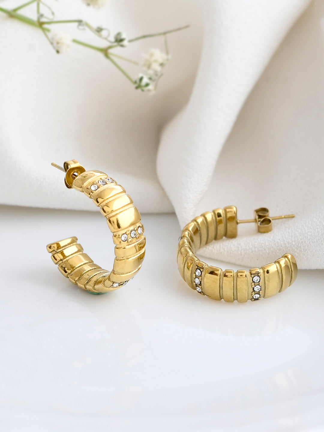 CZ STUDDED LINE HOOPS