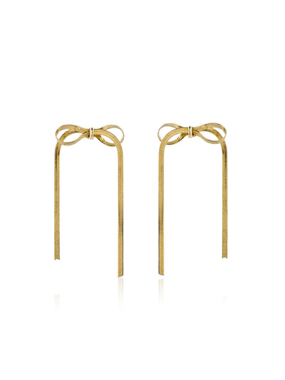 BOW METAL LONG EARRINGS