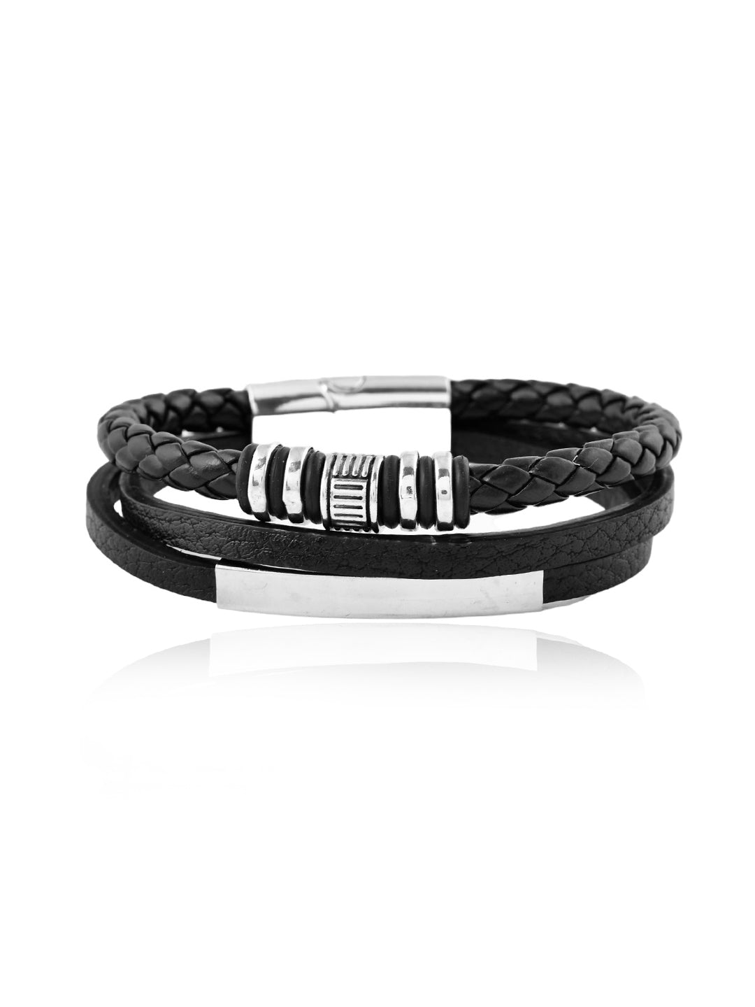 TRENDY 3 LINE ADJUSTABLE LEATHER MENS BRACELET