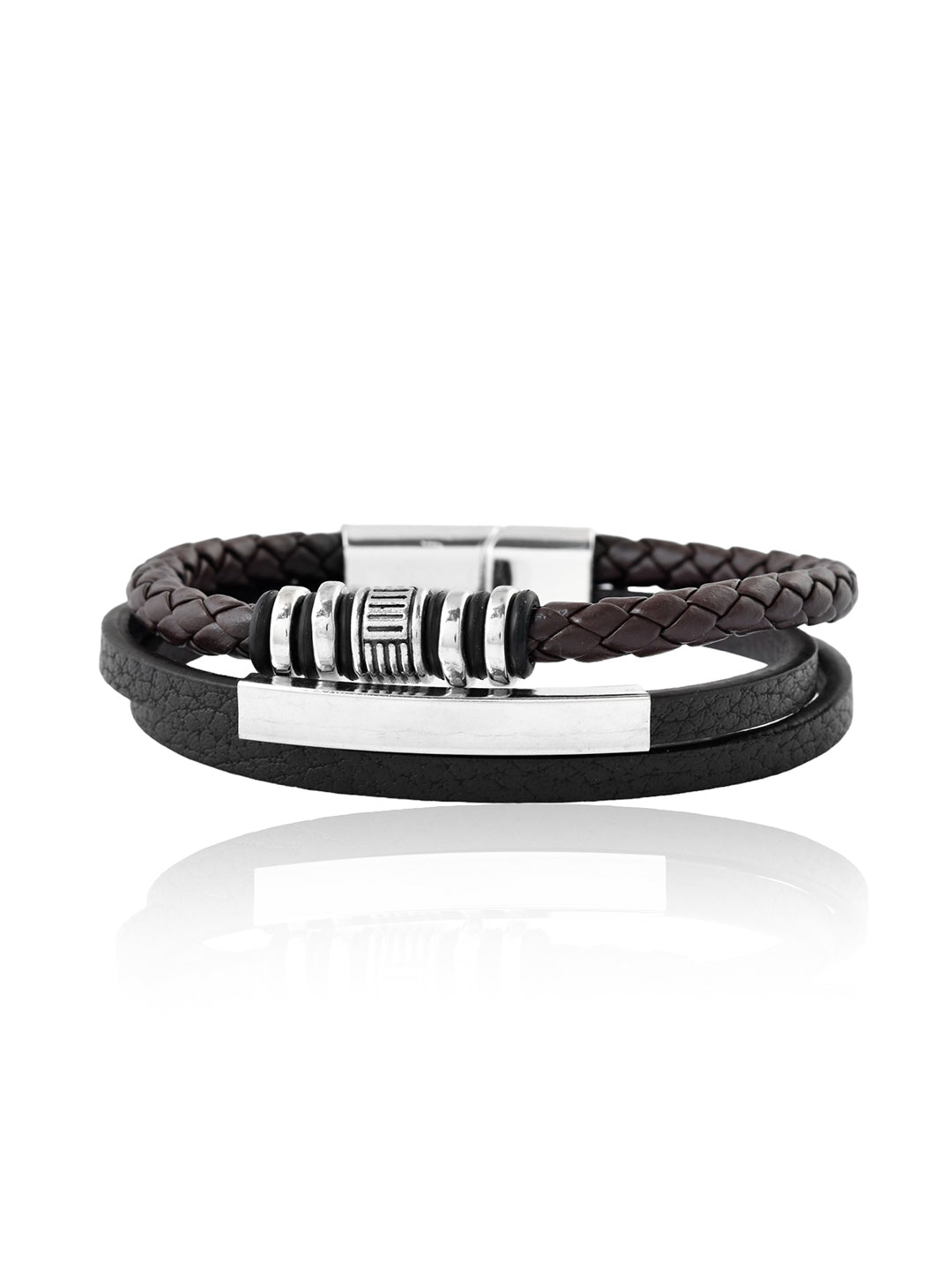 TRENDY 3 LINE ADJUSTABLE LEATHER MENS BRACELET