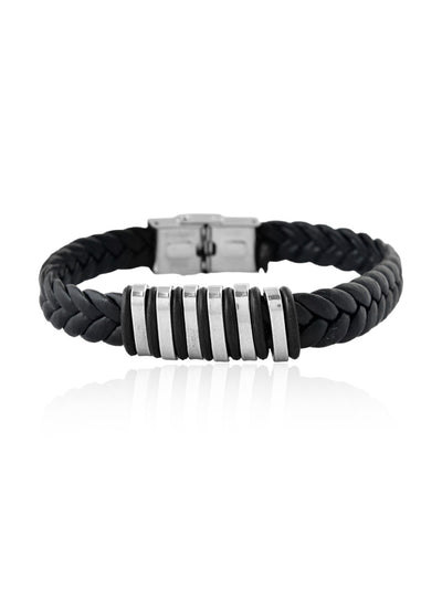 CLASSY BAR ADJUSTABLE LEATHER MENS BRACELET