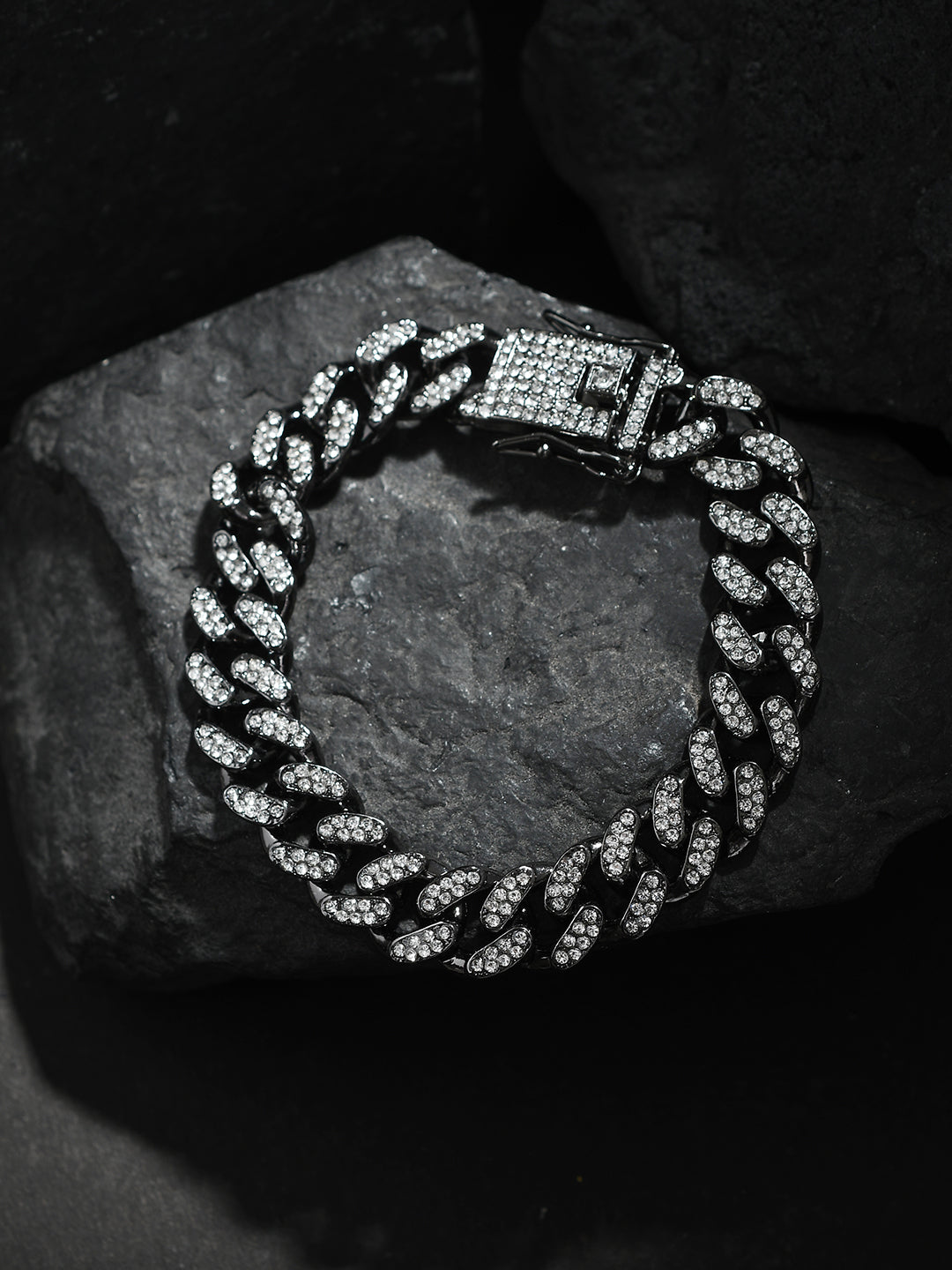 CZ WITH BLACK METAL MENS BRACELET