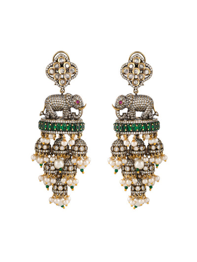 Oxidized Elephant Jhumki Earrings