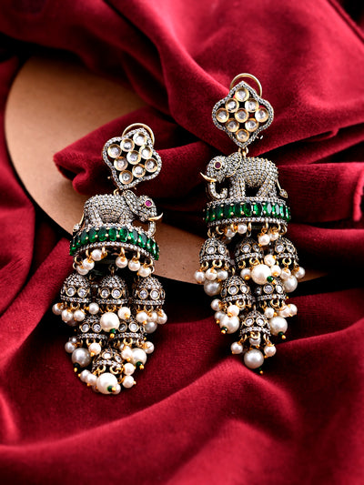 Oxidized Elephant Jhumki Earrings