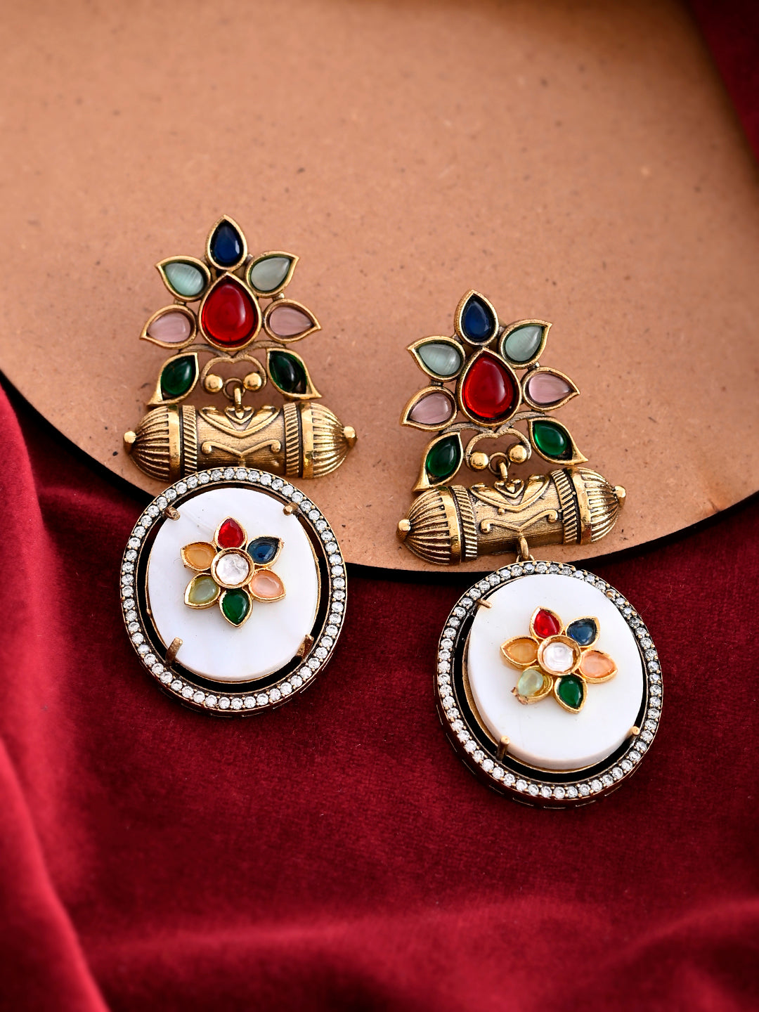 Navratna Pearl Fusion Earrings