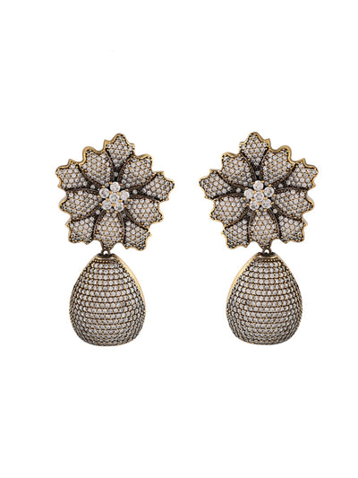 Oxidized Cz Flower Earrings