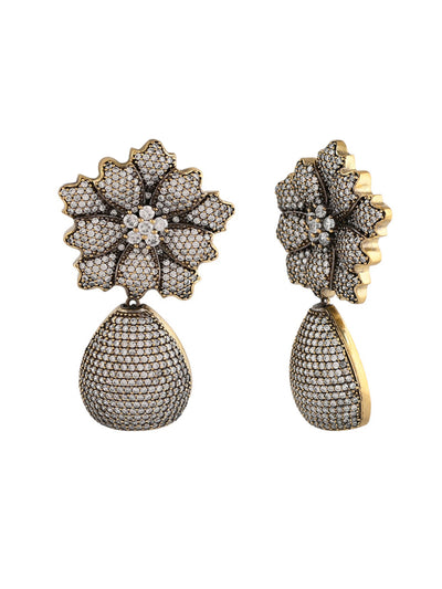 Oxidized Cz Flower Earrings