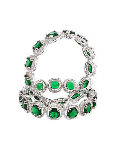 Emerald Green Stone With Ad Bangle Set