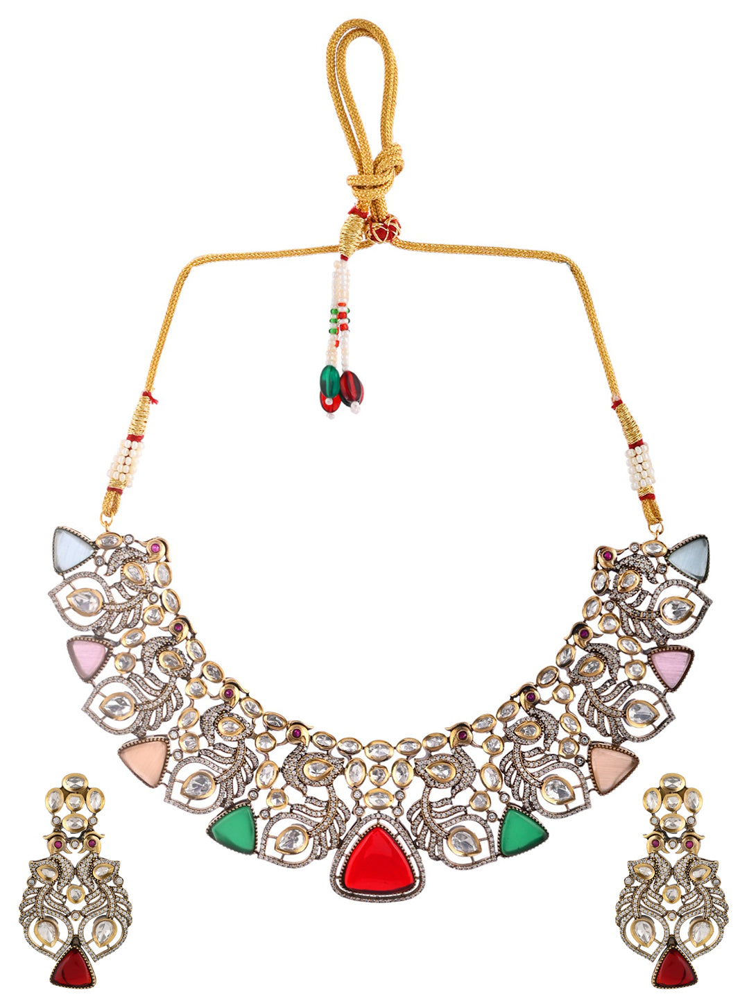 Multicolor Oxidized Fusion Kundan Set