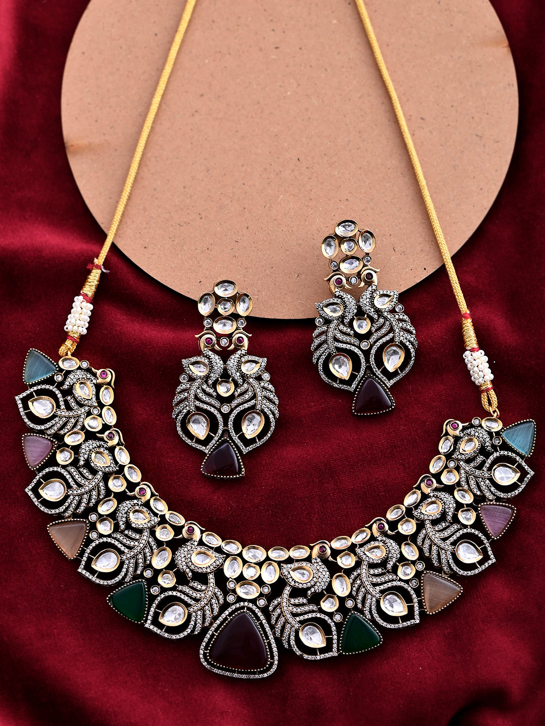 Multicolor Oxidized Fusion Kundan Set