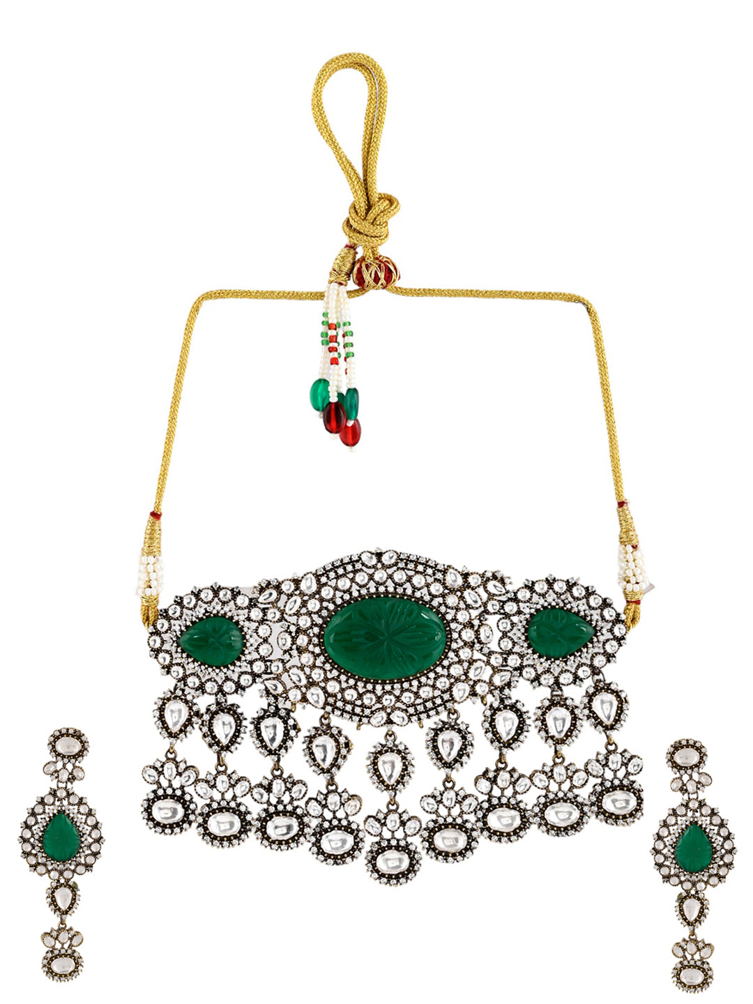 Emerald Green Oxidized Choker Kundan Set