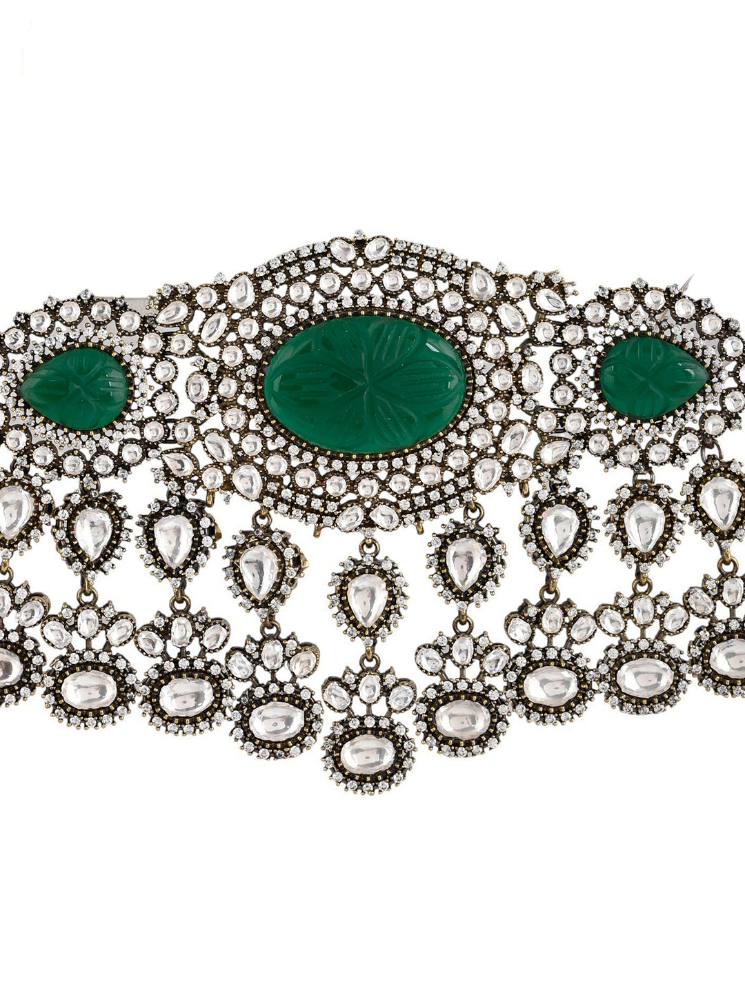 Emerald Green Oxidized Choker Kundan Set