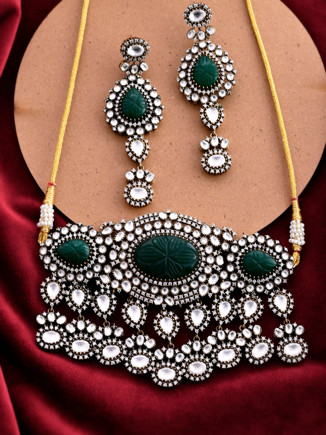 Emerald Green Oxidized Choker Kundan Set