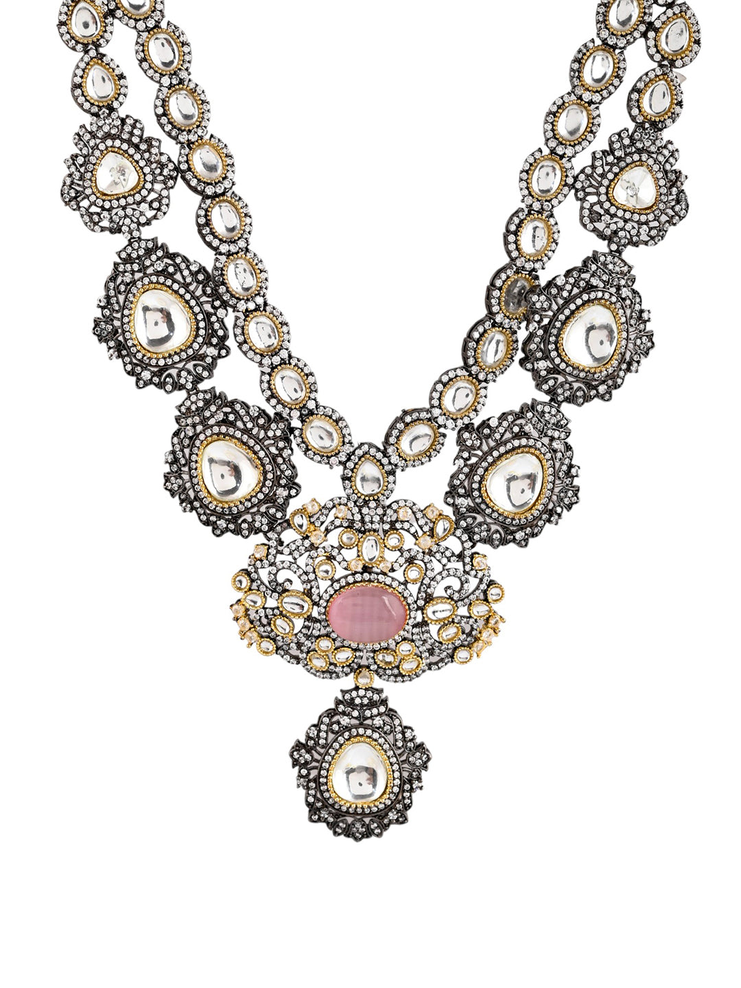 Hot Pink Oxidized Kundan Set