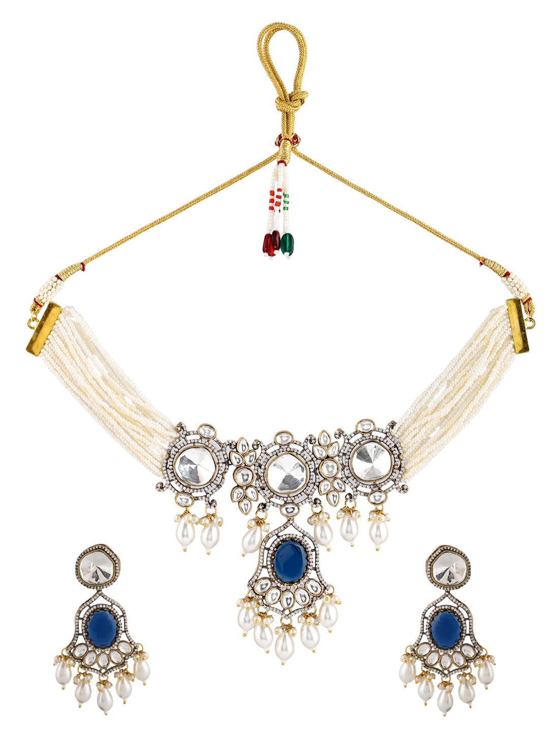 Royal Blue Oxidized Choker Kundan Set