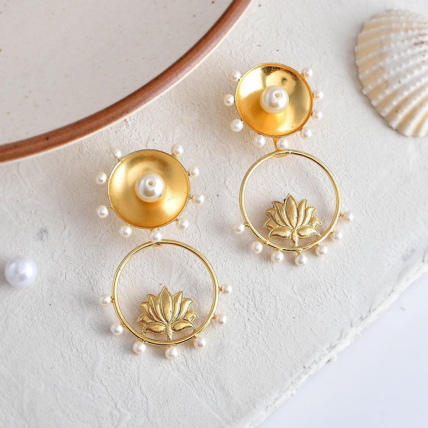 Lotus With Pearl Earrings - Zuriijewels