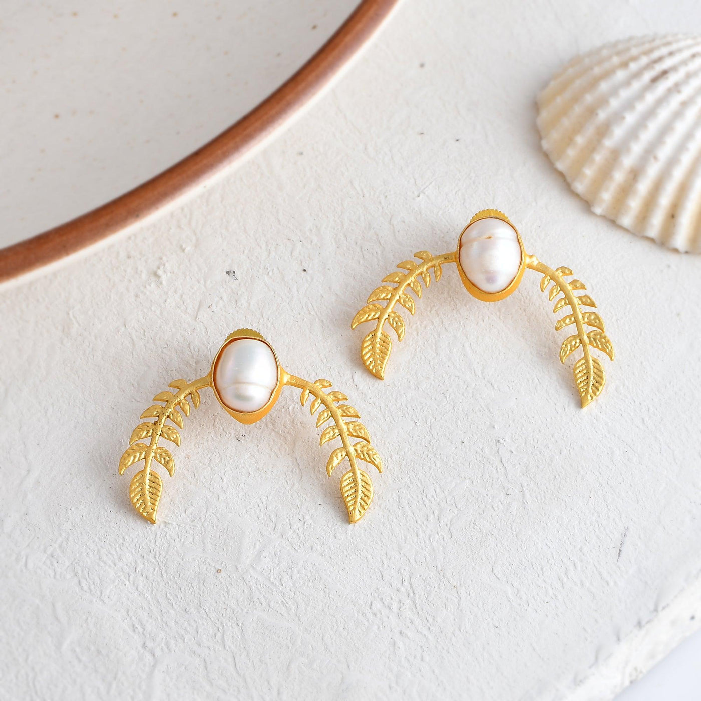 Pearl Leaf Wings Earrings - Zuriijewels