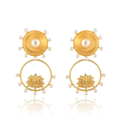 Lotus With Pearl Earrings - Zuriijewels