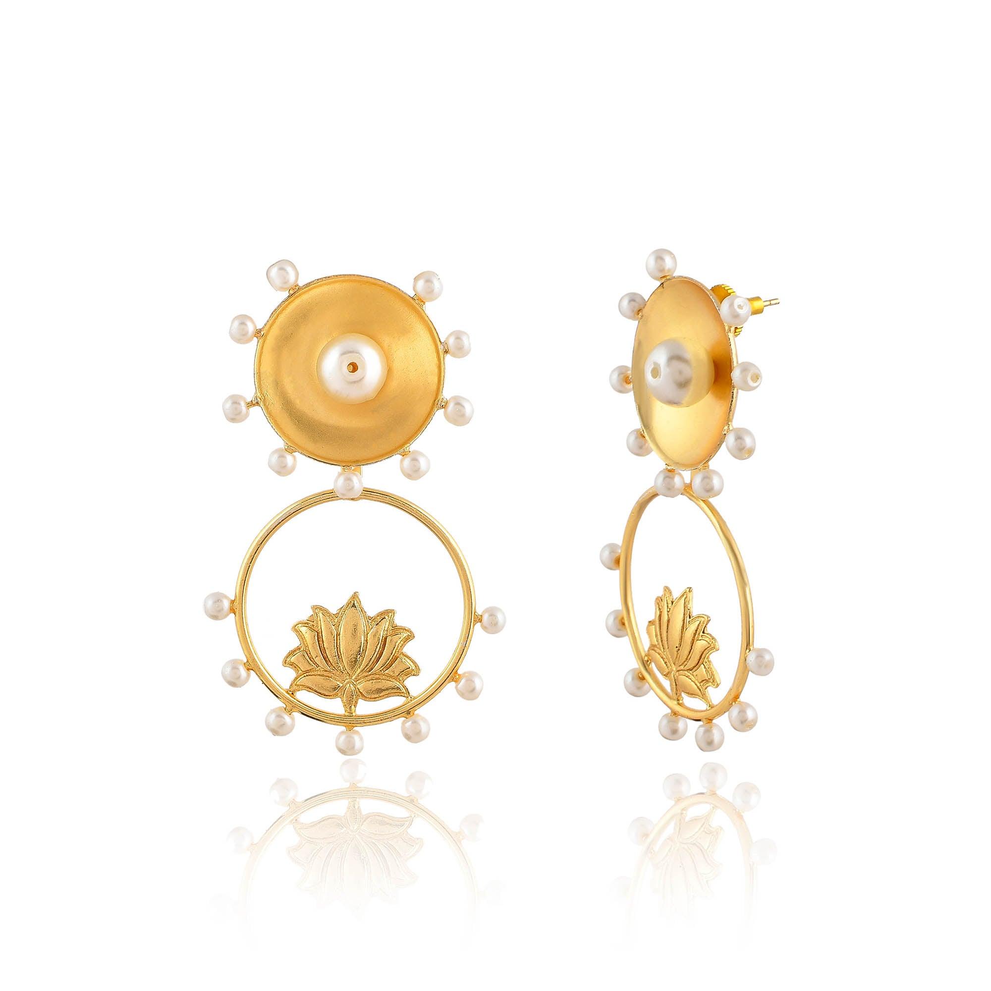 Lotus With Pearl Earrings - Zuriijewels