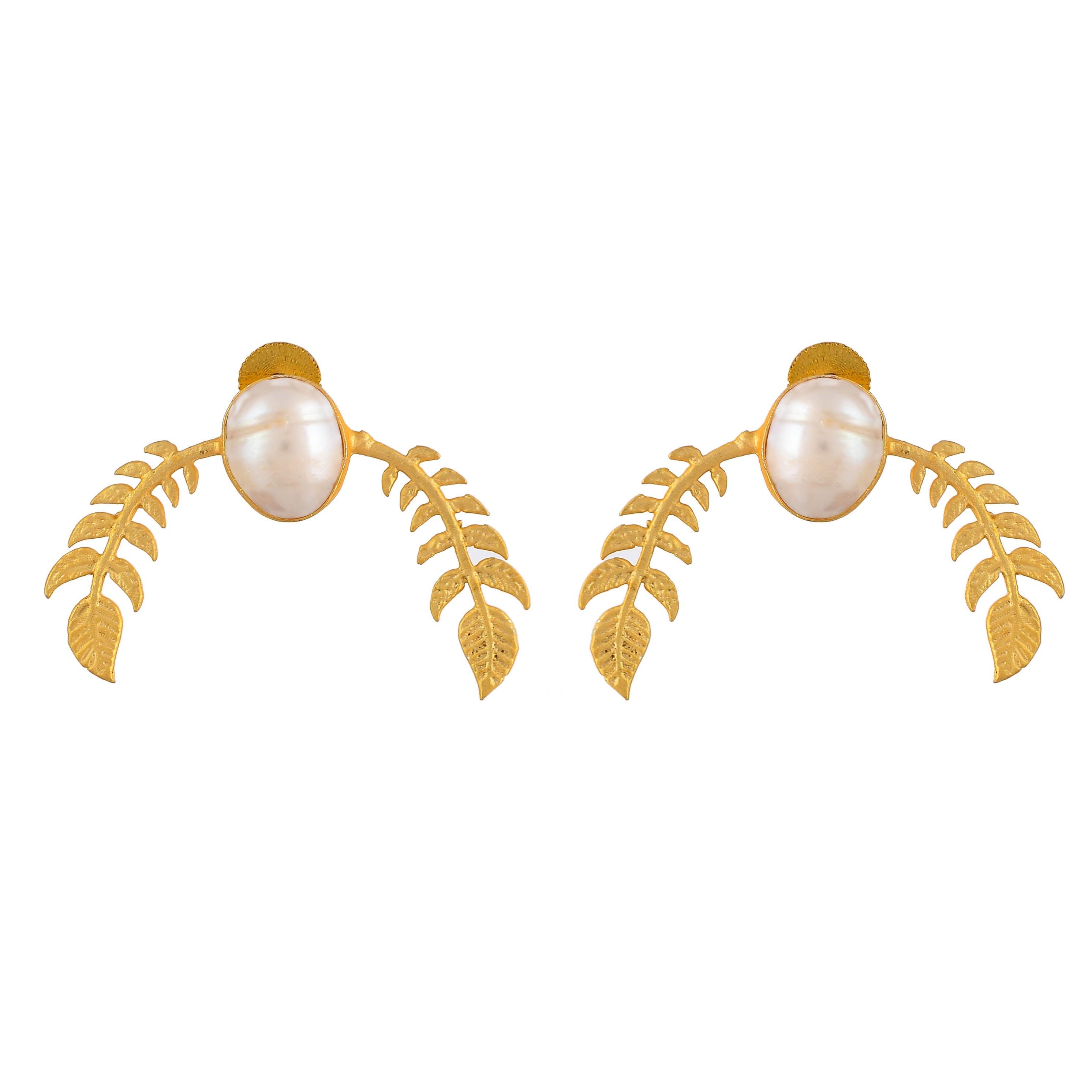 Pearl Leaf Wings Earrings - Zuriijewels