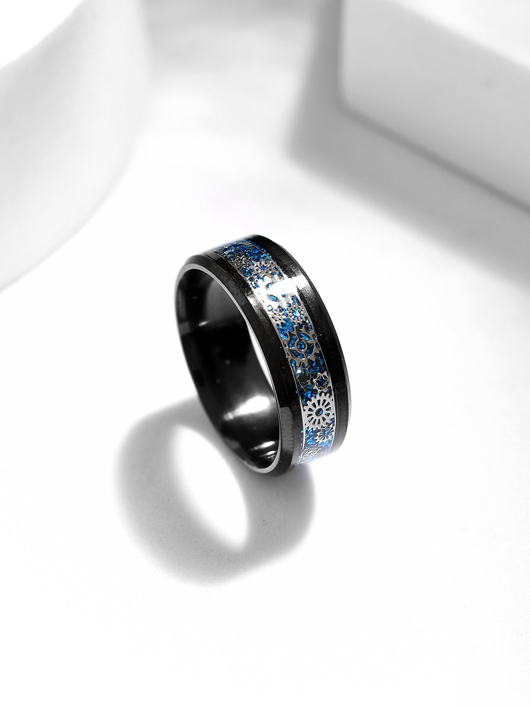 BLUE BLACK FLASH  INLAY MENS RING