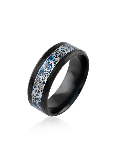 BLUE BLACK FLASH  INLAY MENS RING