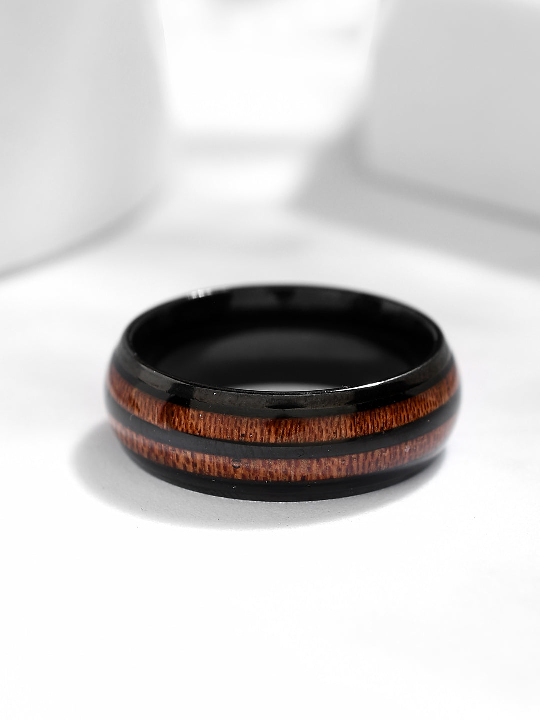 BLACK WITH WOOD FINISH MENS RING