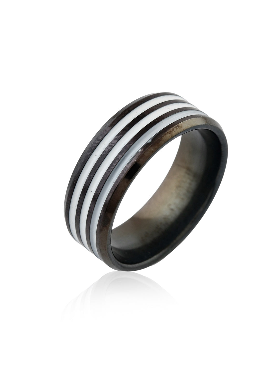 BLACK AND WHITE  ENAMEL MENS RING