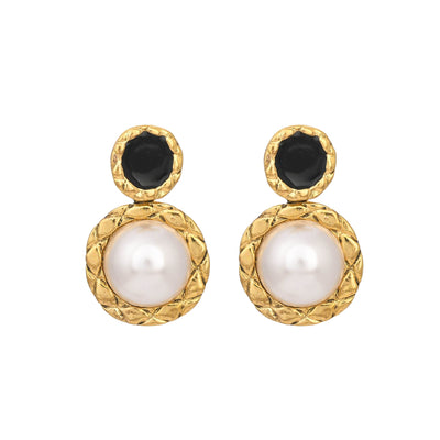 PEARL WITH BLACK ENAMEL STUDS