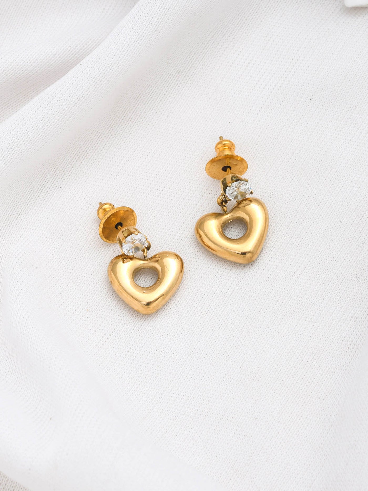 CZ WITH HEART HANGING EARRING