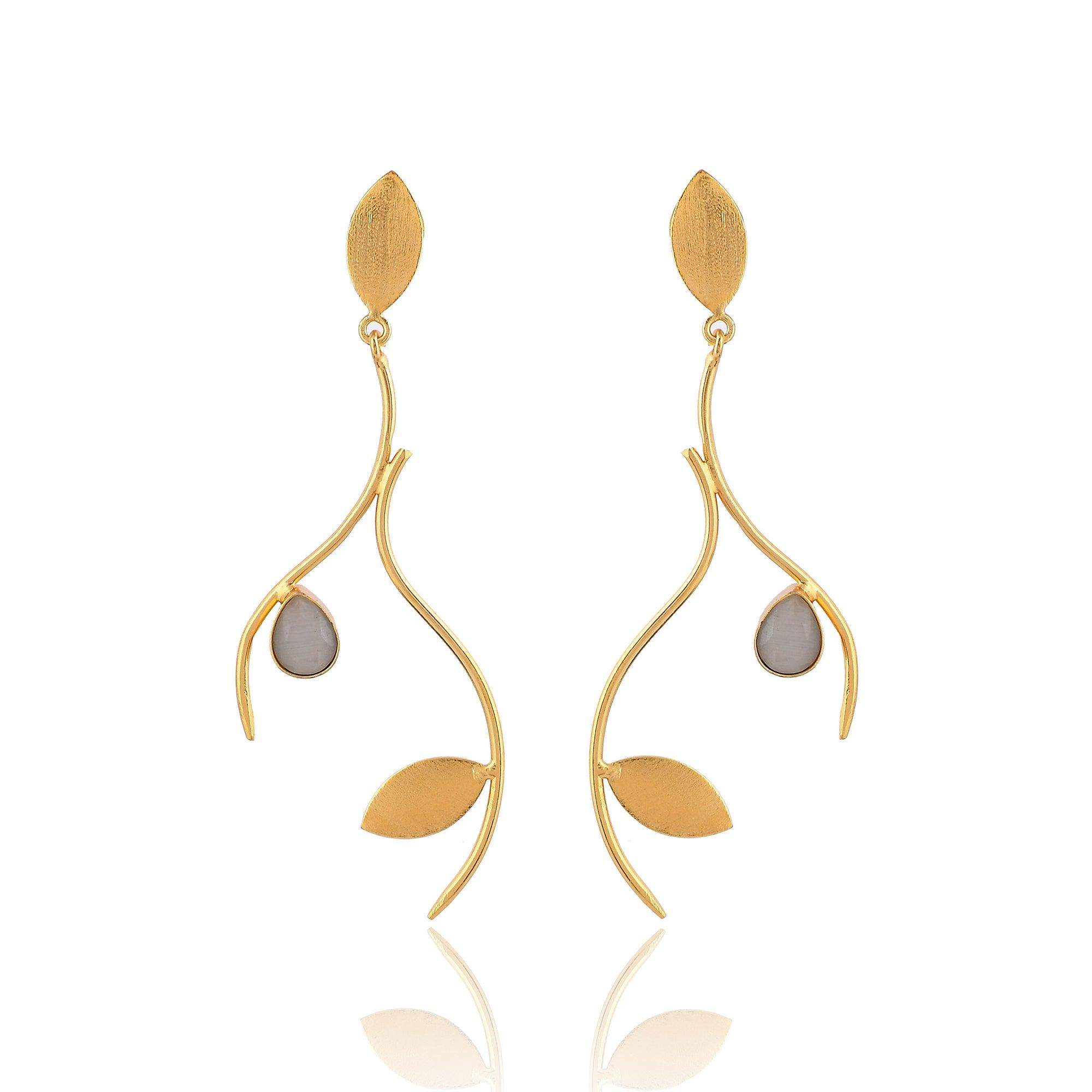 Tear Drop Stone Leaf Earrings - Zuriijewels